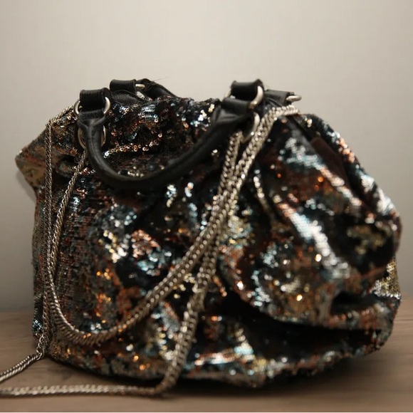 Vintage orYANY sequin tote with silver chain - Picture 3 of 5